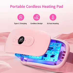 Portable Heating Pad Period Cramps: 30 to 60 Minutes Timer 6 Heat Levels and 6 Vibration Modes Cordless Electric Heating Pad for Back Pain Relief Menstrual Heating Pad Pink