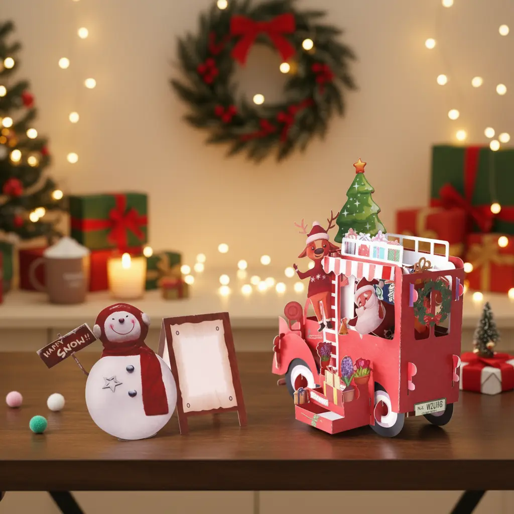2 Pack 3D Christmas Paper Decoration Set – Santa’s Truck & Happy Snowman