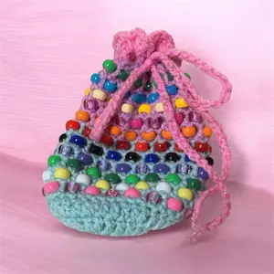 Crochet Beaded Dice Bag Handmade Unique Design with Decorative Beads for D&D RPGs Tabletop Games Functional & Stylish Drawstring Closure Lightweight Portable