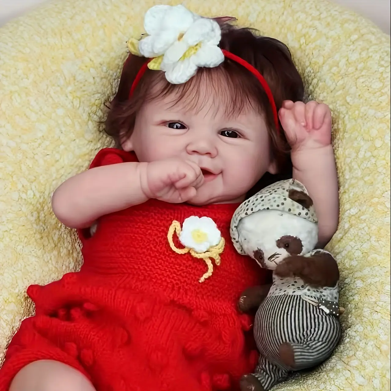 19in Handmade Lifelike Face Newborn Size Reborn Baby Doll, Cute Big-Smiling Newborn Girl, Cuddly Gift for Children's Birthday, Roleplay Toy, Cute Dolls, Cuddly Doll Gift Rebornbabydoll