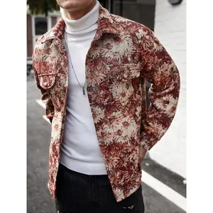 Men's Vintage Floral Jacket, Casual Lapel Design, Button Closure, Dual Pockets, Spring & Fall Wear, Ideal for Daily & Social Events