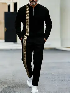 Street style men's striped sports two-piece set