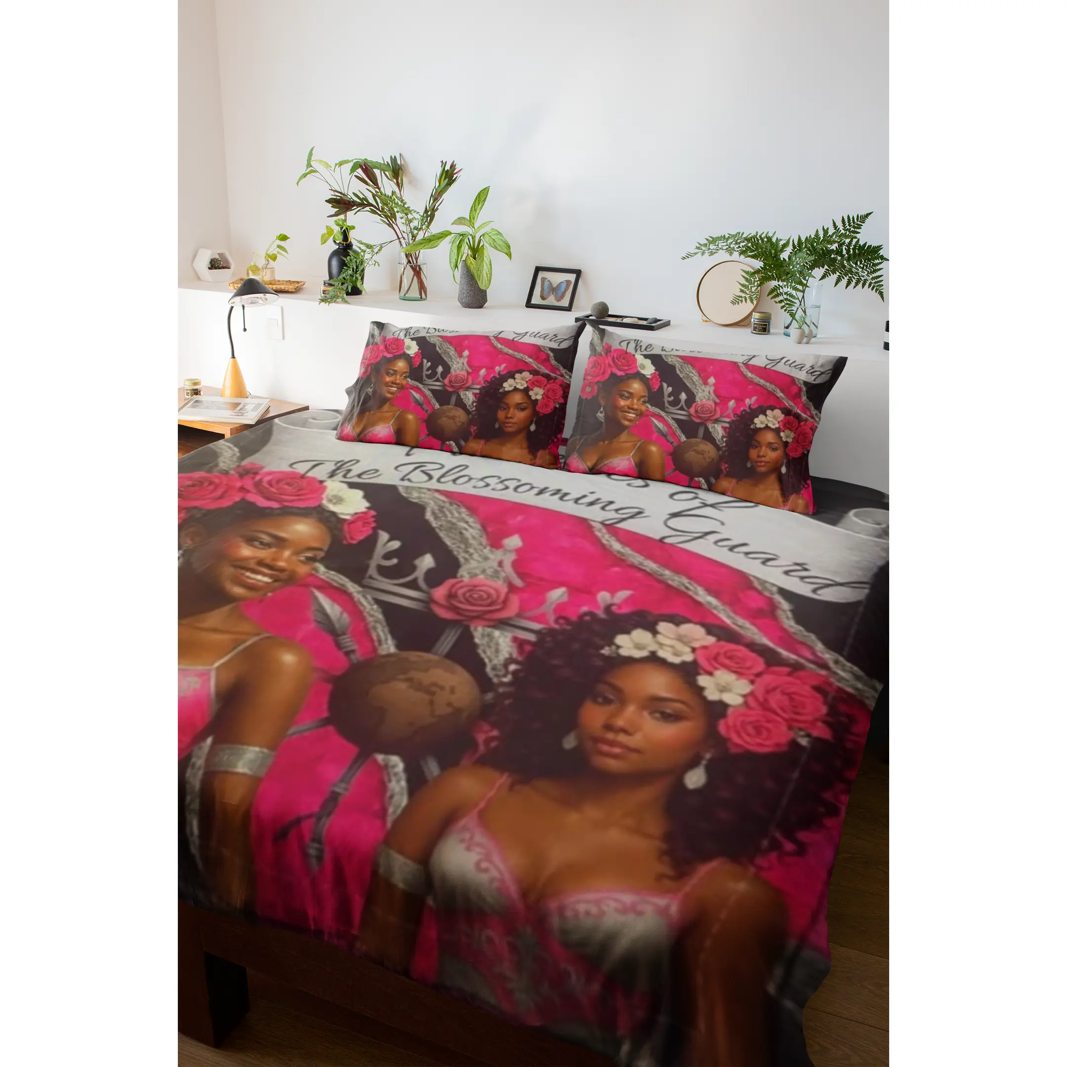 Princesses ZaVari Rose & Kaelis Thorn Comforter, Blossoming Guard Fantasy Bedding, Pink Silver & Black Marble Luxury Quilt (Comforter Only)