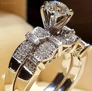 Women ring jewelry stackable ring set office lady luxury cz bands hot selling shiny cubic zirconia elegant office style for work anniversary gift