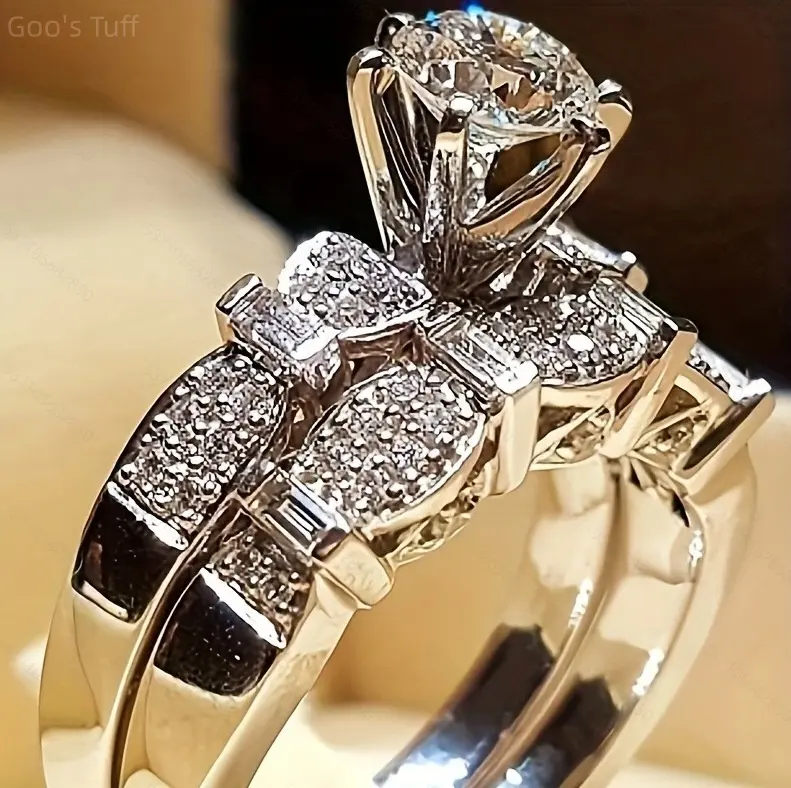 Women ring jewelry stackable ring set office lady luxury cz bands hot selling shiny cubic zirconia elegant office style for work anniversary gift