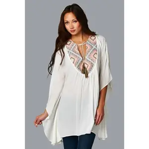 Love Stitch Embroidered Kaftan Top - Coral