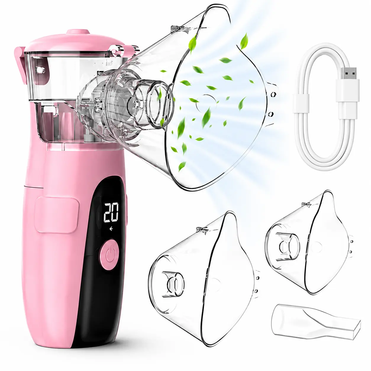 Cordless Handheld Nebulizer, Travel Size Hydrating Quiet Misting Device for All Ages, Rechargeable & Gentle on Skin with Self-Cleaning Mode, Home/Travel, Adults, Battery Powered, Handy, Lightweight, Luxury, Daily, Auto-Off Functions, Child Mask, Portable,