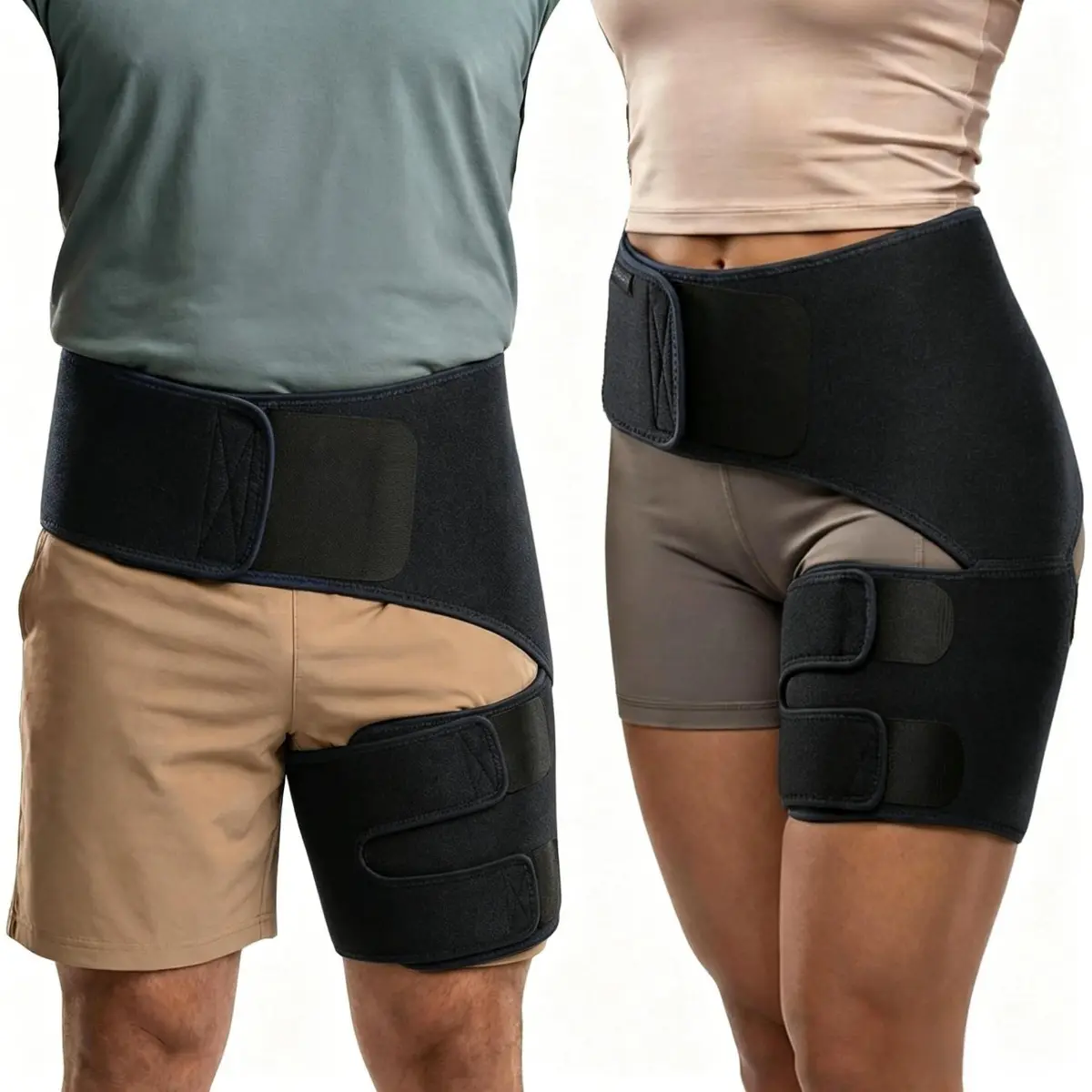 2-Pack Hip and Thigh Support Brace, Breathable Elastic Compression Wrap with Adjustable Strap for Sports Activities & Active Daily Wear, Customizable Fit, Fitness, Hook Closure, Running/Weightlift, Soft Elastic