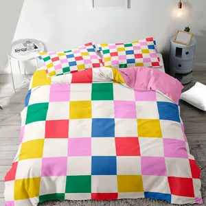 Colorful Plaid Pattern Bedding Set, 2/3 Counts Including Duvet Cover & Pillowcase, Soft Comfortable Bedding Set for Home Bedroom, Soft Breathable Bedding