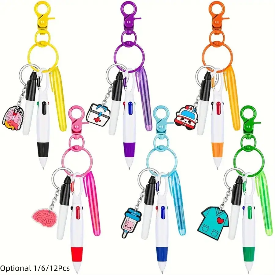 Mini Highlighter Nurse Pens Set for Badge Reel Pens Include 1 Tip Highlighter 1 Permanent Marker Pen and 1 Retractable Ball Pen with 1 Nursing Keychain Clip Highlighters Pens Office Stationery Supplies