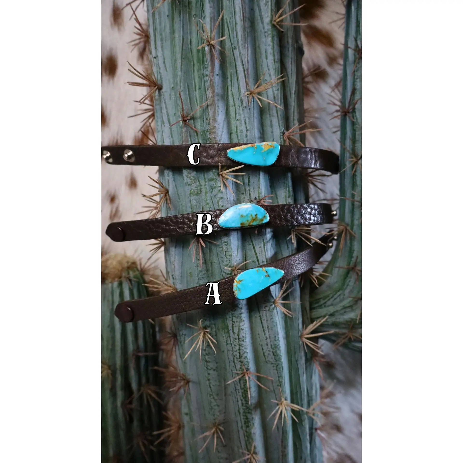 Kingman Blue Leather Snap Bracelet with Turquoise Stone - Fashion Costume Jewelry, Leather Accessories, Turquoise Stone Bracelet, Kingman Blue Bracelet