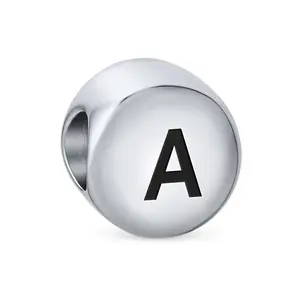 Initial Alphabet Bead Charm Sterling Silver A-Z Block Letter for Bracelet