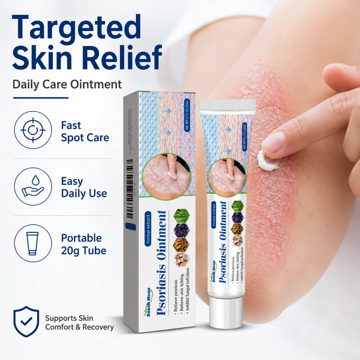 Psoriasis Relief Herbal Cream - 20g Single Item, Inhibit Itch, Relieve Pruritus, Anti-Itch Skin Soothing Unisex Ointment for Youth, 24-Month Shelf Life