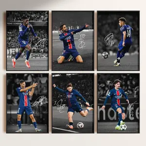 PSG Signed Poster: Ousmane Dembele, Bradley Barcola, Desire Doue, Achraf Hakimi, Khvicha Kvaratskhelia, Vitinha ( Unframed-Print Only )