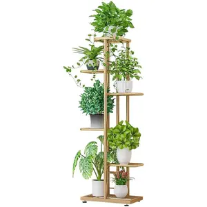 GARVEE Flower Stand, Plant Stand, for Indoor and Outdoor Use, Metal Flower Shelf, 6 Levels, 7 Pots, Corner Shelf for Patio, Garden, Balcony, 41 x 22 x 108 cm, Gold