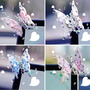 4Pcs Aesthetic Fluttering Butterfly Decor, Pink Purple 3D Moving Butterfly Stickers for Car Interior Dashboard & Bedroom Wall, Cute Coquette Room Decor Gift for Girls