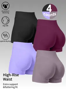 4 Pack Seamless Hip Lift Yoga Shorts High Rise Moisture Wicking Gym Running Biker Shorts High Waist Shorts