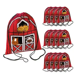 11 1/4" x 13 3/4" Medium Nonwoven Polypropylene Barnyard Drawstring Bags - 12 Pc.