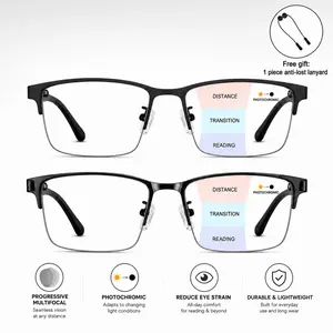 Progressive Multifocal Photochromic Reading Glasses for Men & Women, Ultra-Lightweight Transition Readers for Near, Mid & Far Range Vision, Anti-Lost Neck Lanyard Included