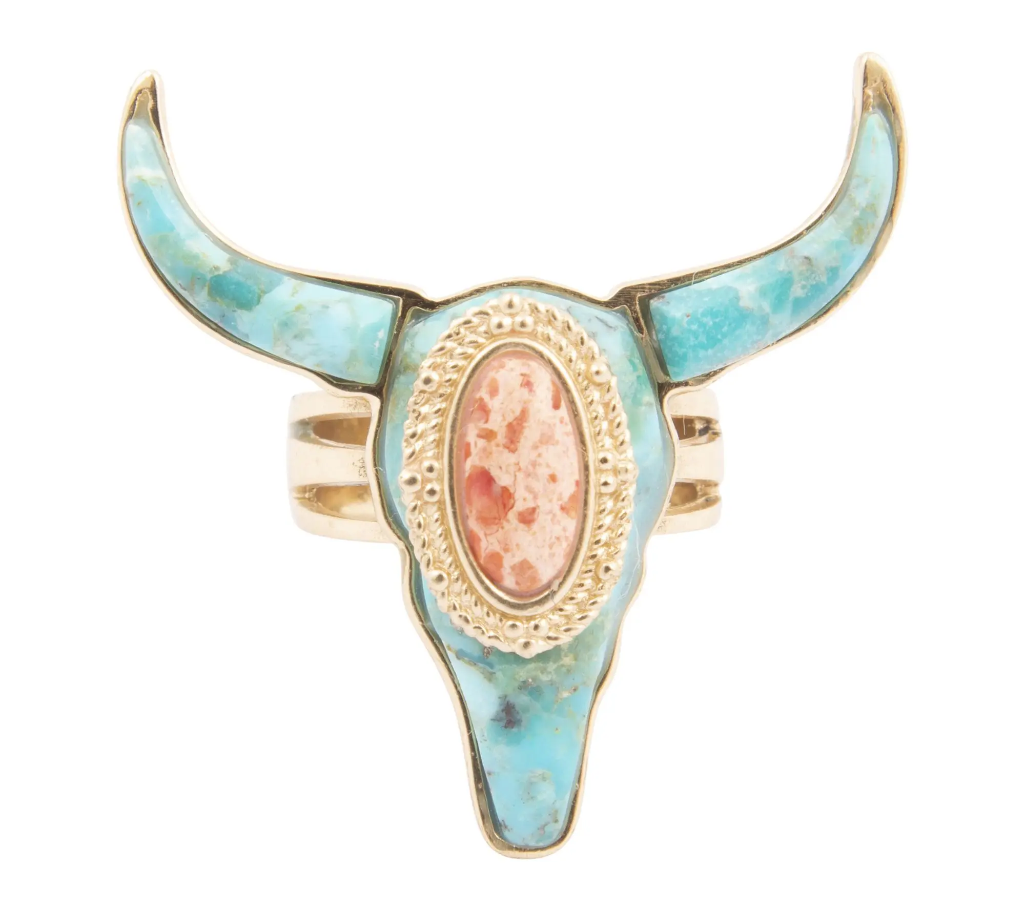 Barse Artisan Crafted Longhorn Blue Turquoise Golden Ring