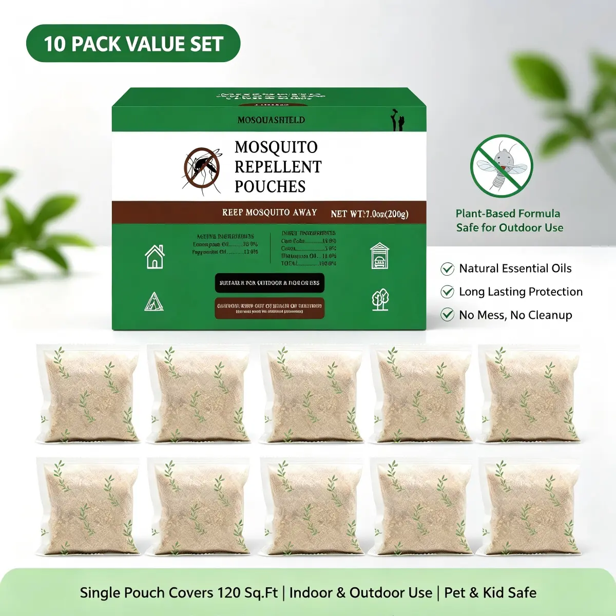 Mosquito Repellent Pouches 10 Pack, Natural Lemongrass & Peppermint Oil Mosquito Deterrent, 60 Days Long Lasting, Safe for Kids & Pets, Indoor Outdoor Home Garden Camping Patio Anti Mosquito Bags, Covers Up To 120 Sq.Ft sohochic sohochic sohochic sohochic