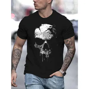 Skull T-Shirt Men's - USA Made Soft Cotton Graphic Tee, Trendy Streetwear Top, Edgy Casual Summer Shirt, Cool Gift for Him Black Knit Jersey Menswear