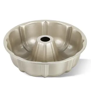 10 Inch Nonstick Round Fluted Tube Cake Baking Pan, 10 Cups Heavy Duty Carbon Steel Baking Tray for Making Jello/Monkey Bread/Chocoflan, Non Toxic