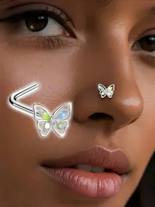 1pc Nose Stud, S925 Silver with Synthetic Synthetic Zirconia Inlay, Minimalist Fashion Unique Colorful Sparkling Design, Elegant and Chic Minimalist Style, Suitable as a Gift for Ladies, Perfect for Banquet Parties, Hypoallergenic