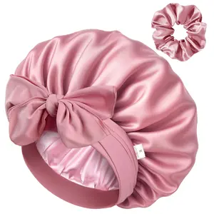 YANIBEST Double Layer Satin Silk Bonnet for Sleeping Hair Bonnet with Elastic Tie Band for Curly Hair Wig Caps Beanpaste Pink TikTokShopBlackFriday