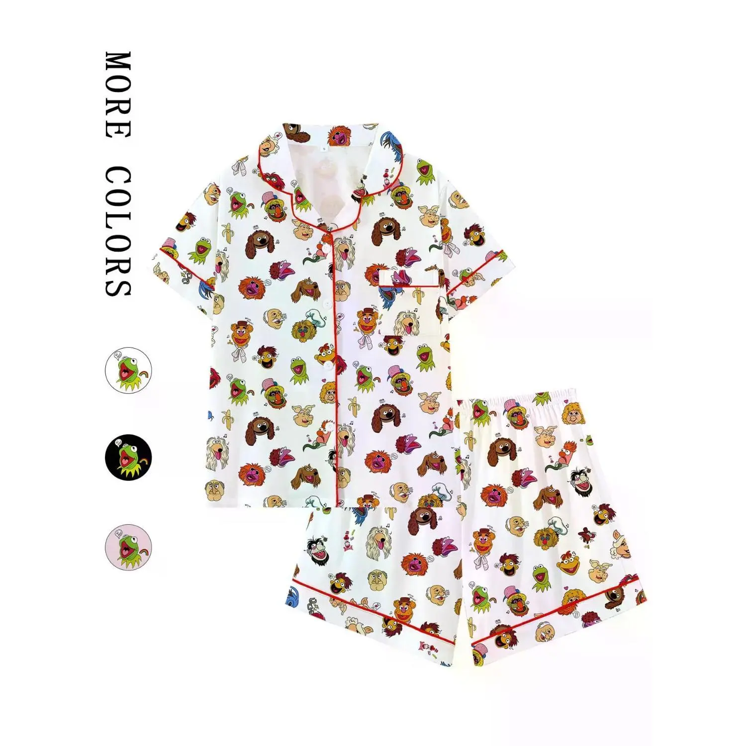 Muppets Cartoon Loose-Fit Short Sleeve Sleepwear Set: Comfortable Loungewear for All Seasons, Perfect for Relaxing, Travel & Parties - Ideal Gift Pajama Set
