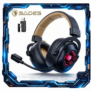Wireless Gaming Headset 60H Playtime, 2.4GHz USB & Bluetooth 6.0, Ultra-Low Latency 27ms, RGB Light, Detachable AI Noise Cancelling Mic, 50mm Drivers for PS5/PC/Switch/Mobile – SADES SA-811PRO