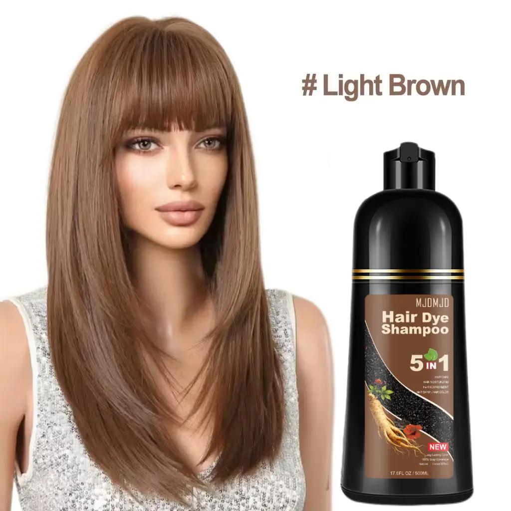 Light Brown 5-in-1 Hair Dye Shampoo for Gray Hair, Instant Hair Color Shampoo for Women & Men, 100% Gray Coverage, Ammonia-Free Formula, Long-Lasting Natural Color, Easy Home Use, 500ml