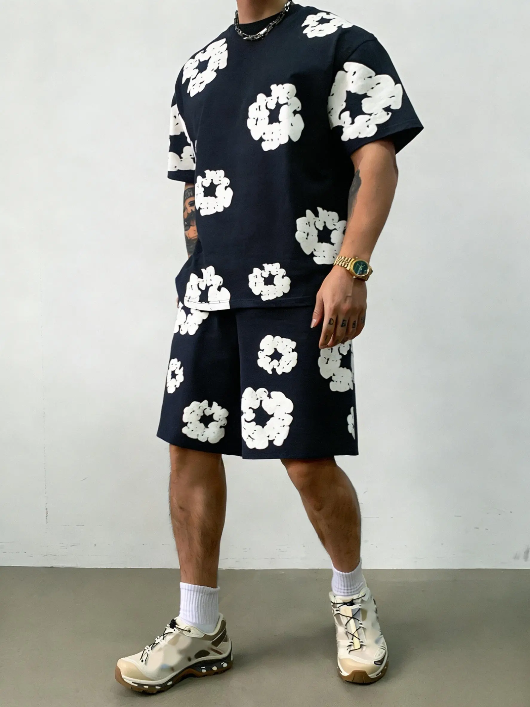 2026 New Summer Collection European and American Hip-Hop Trend Printed Short-Sleeve Sportswear Spacious Urban Style Shorts