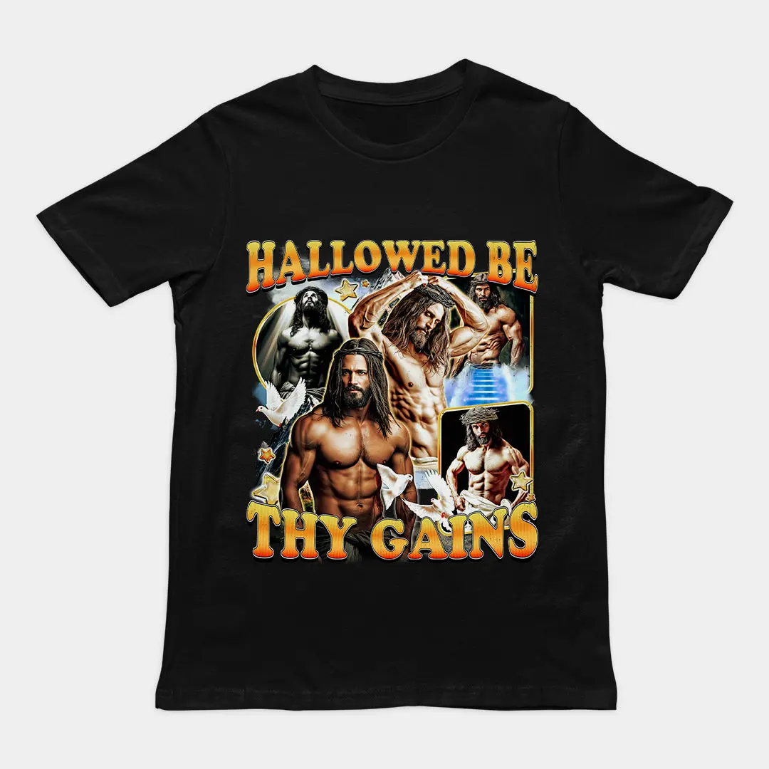 Jesus Shirt, Hall0wed Be Thy Gains T-Shirt, Funny Gym Tee, Fashion Cotton, Full Colors, Full Sizes, For Men, For Women