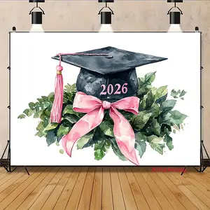 Graduation 2026 Backdrop UV Print Party Backdrop Cap Theme Background Cloth Grad Tapestry Wall Hanging Photography Background Polyester Fiber Indoor Outdoor Party Ceremony Studio Decor Prop Wall Art