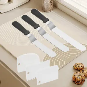 Stainless Steel Icing Spatulas Angled Cake Spatulas with 3 Cake Smoother Scrapers- Professional Frosting Offset Spatula Set with 6, 8, 10 Inch Blades for Cake Decorating