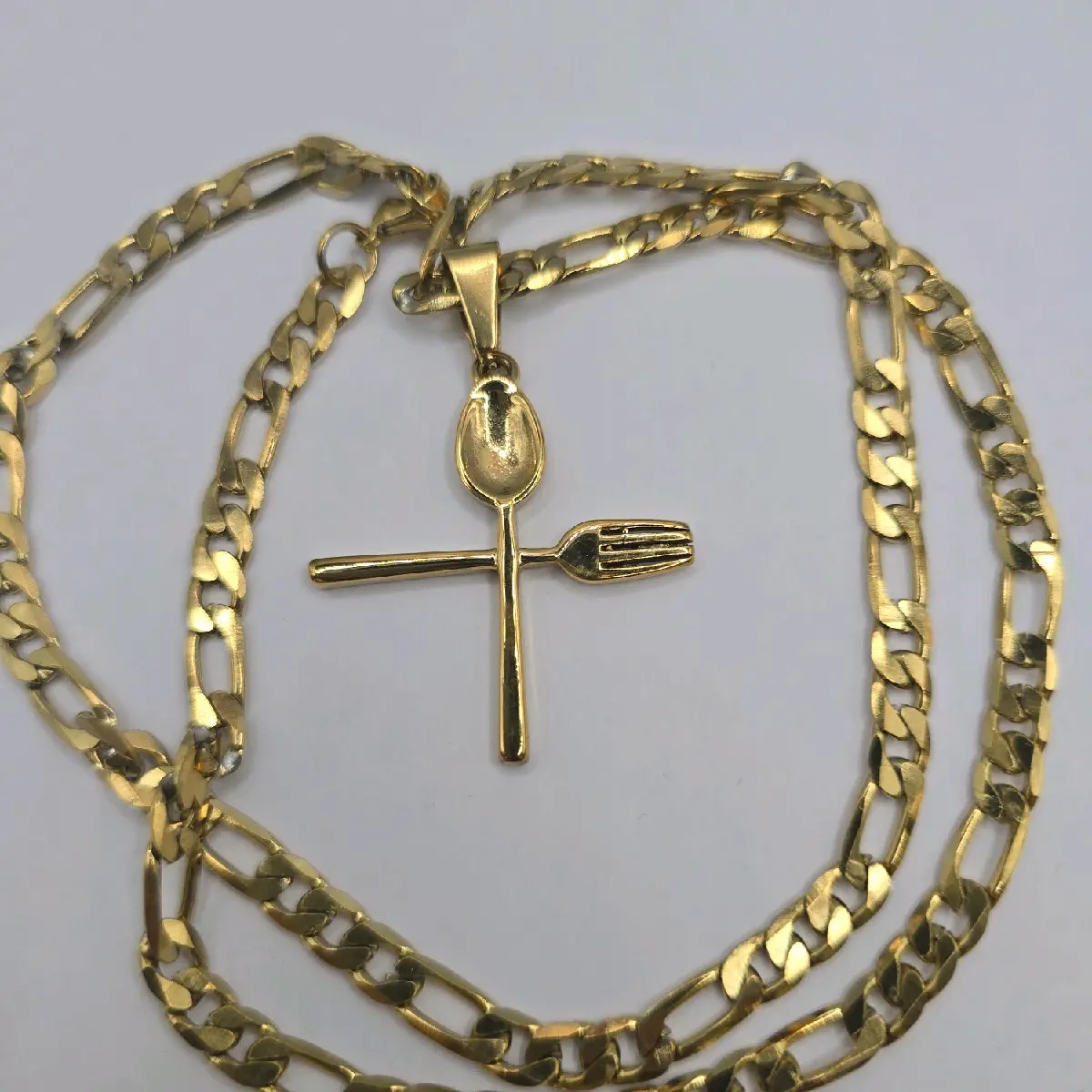 Fashion Necklace stainless steel gold color spoon fork cross style figaro chain
