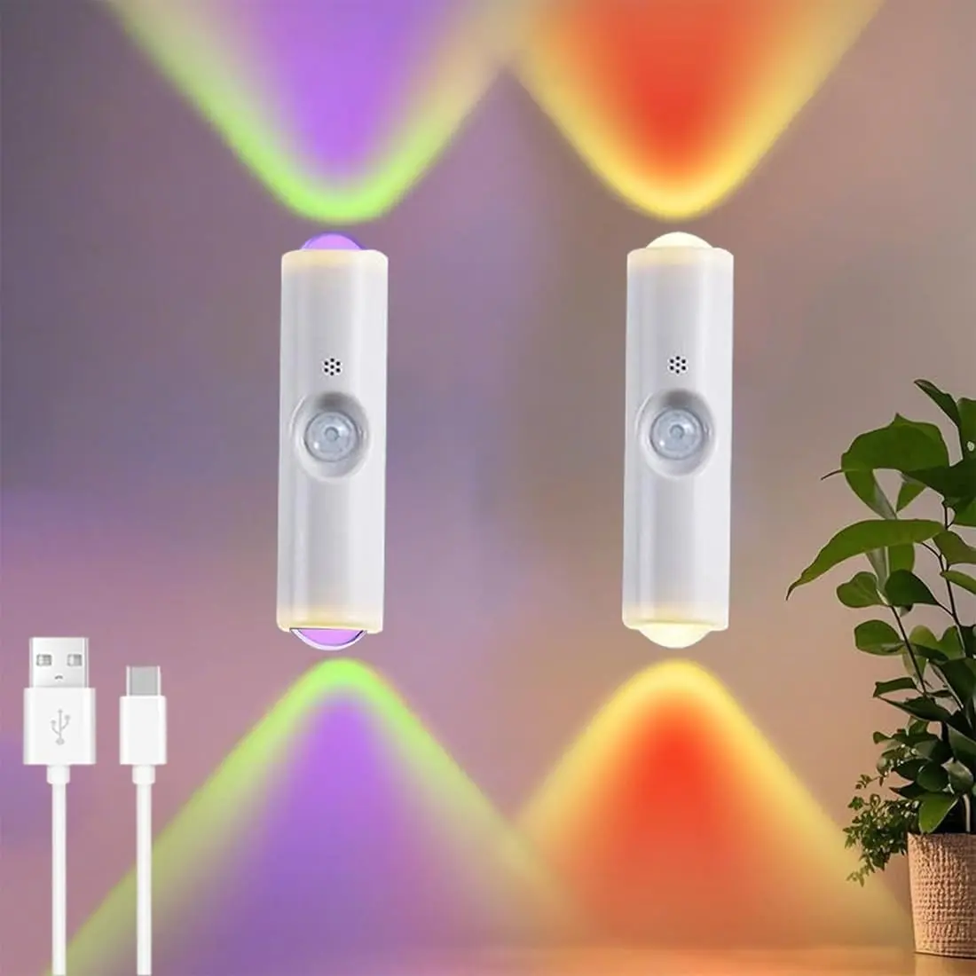2 Pack LED Motion Sensor Night Light, Magnetic Wall Lamp, Decorative Lamps, RGB Color Changing Cabinet Decor, Rechargeable Kitchen Closet Lights, Home Decor Light