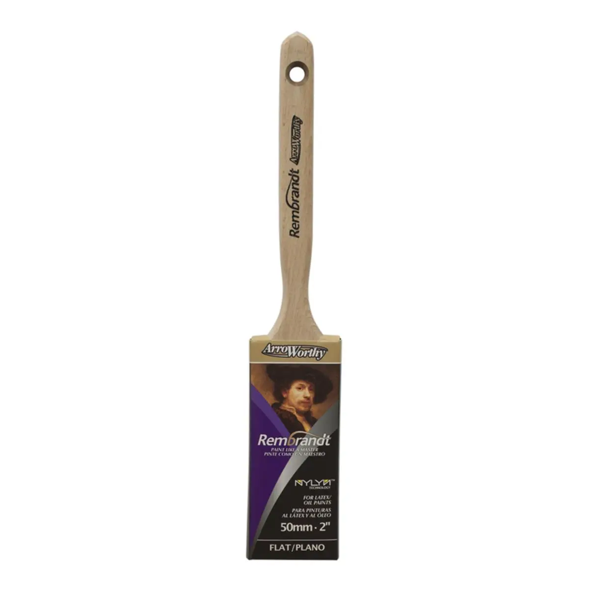 212 MAIN Arroworthy 2 in. Rembrandt Medium Stiff Flat Paint Brush - Custom Blend Bristles, Stainless Steel Ferrule, Wood Handle, Flat Bristle