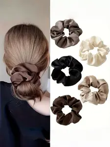 5 Pack Satin Hair Ties, Ponytail Holders, No Damage Elasticity, Soft Non-Slip, Neutral Colors Rice Light, Women's Hair Accessories, Satin Hair Scrunchies, Scrunchies for Hair