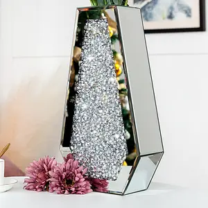 SHYFOY Crushed Diamond Mirrored Flower Vase Modern Crystal Decorative Vases for Centerpieces Flowers Home Decor, 14" H. Can’t Hold Water. Ornaments