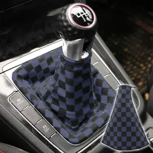 Universal Checkered Style Gray Fabric Gear Manual Shifter Shift Knob Boot cover