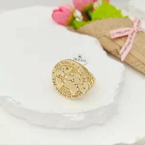 CE Jewelry Gold Plated World Is Yours Round Globe Ring for Men Unique Gift Timeless Design Luxurious Gold Ring Statement Ring