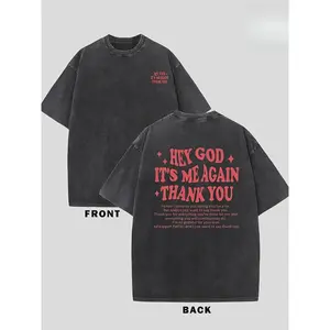 100% Cotton Hey God Washed Print Men's T-Shirt, Round Neck Short Sleeve Casual Streetwear Top with Inspirational Message, Breathable All-Season Comfort Fit, Machine Washable