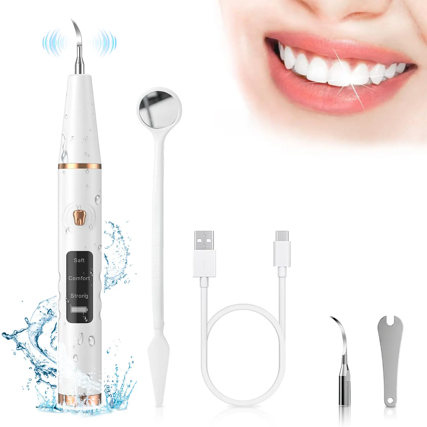 Plaque Remover for Teeth, Tartar Remover for Teeth, Dental Calculus Remover, Teeth Cleaning Kit 3 Speed Modes with 2 Replaceable Heads, with LED Light