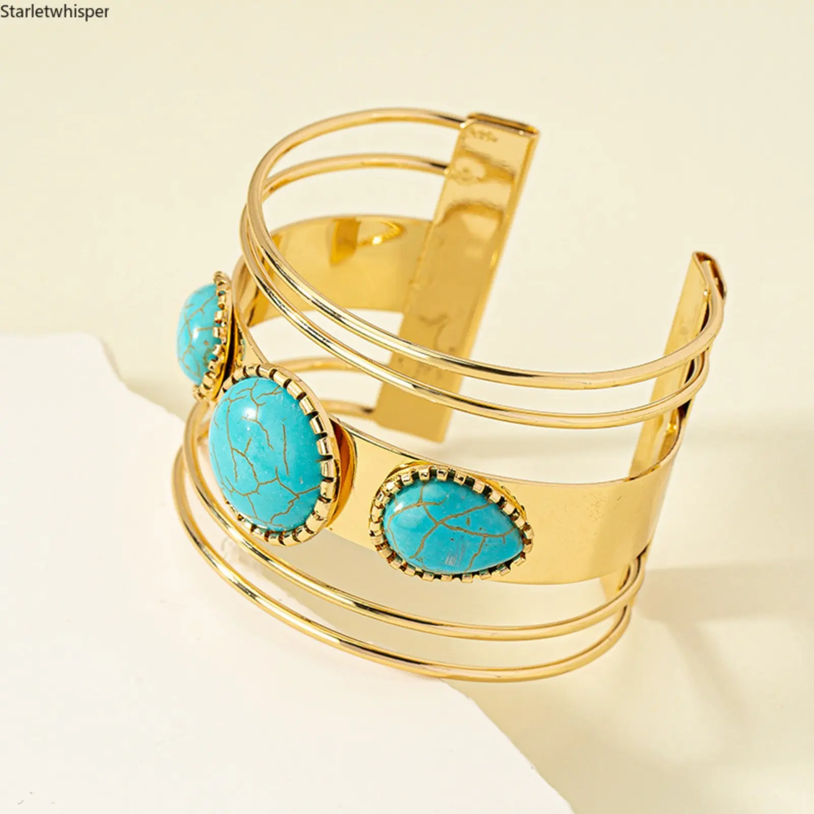 Women's French Vintage Turquoise Wide Bangle - Boho Punk Look Lightweight Cuff Sporty Sports Wristband, Minimalist Chic Statement Jewelry, All-Match Accessory for Daily, Party Outfits, Sporty Sports Wristbands