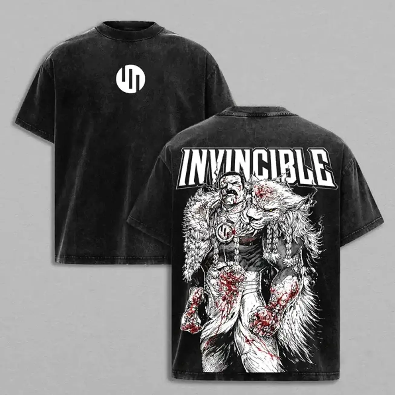 Thragg's ultra-retro washed oversized T-shirt/vest, Viltrumite Empire Bloodstained Pattern T-shirt, villainous anime style streetwear heavyweight pure cotton unisex shirt, a gift for comic book fans, Oversize Shirt, Vintage Outfit, y2k Styles 3UL