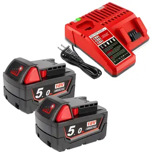 2 Pack Replace for Milwaukee M18 Battery 5.0ah and Charger Combo,Compatible with Milwaukee M18 Cordless Power Tools 18V Lithium Battery 48-11-1850 48-11-1840 48-11-1860