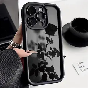 Gothic Black Rose Phone Case Dark Floral Silhouette & Mirror Aesthetic Design Compatible for iPhone 17 16 15 14 13 12 11 and for Samsung S21-S25 Ideal Gift for Girls