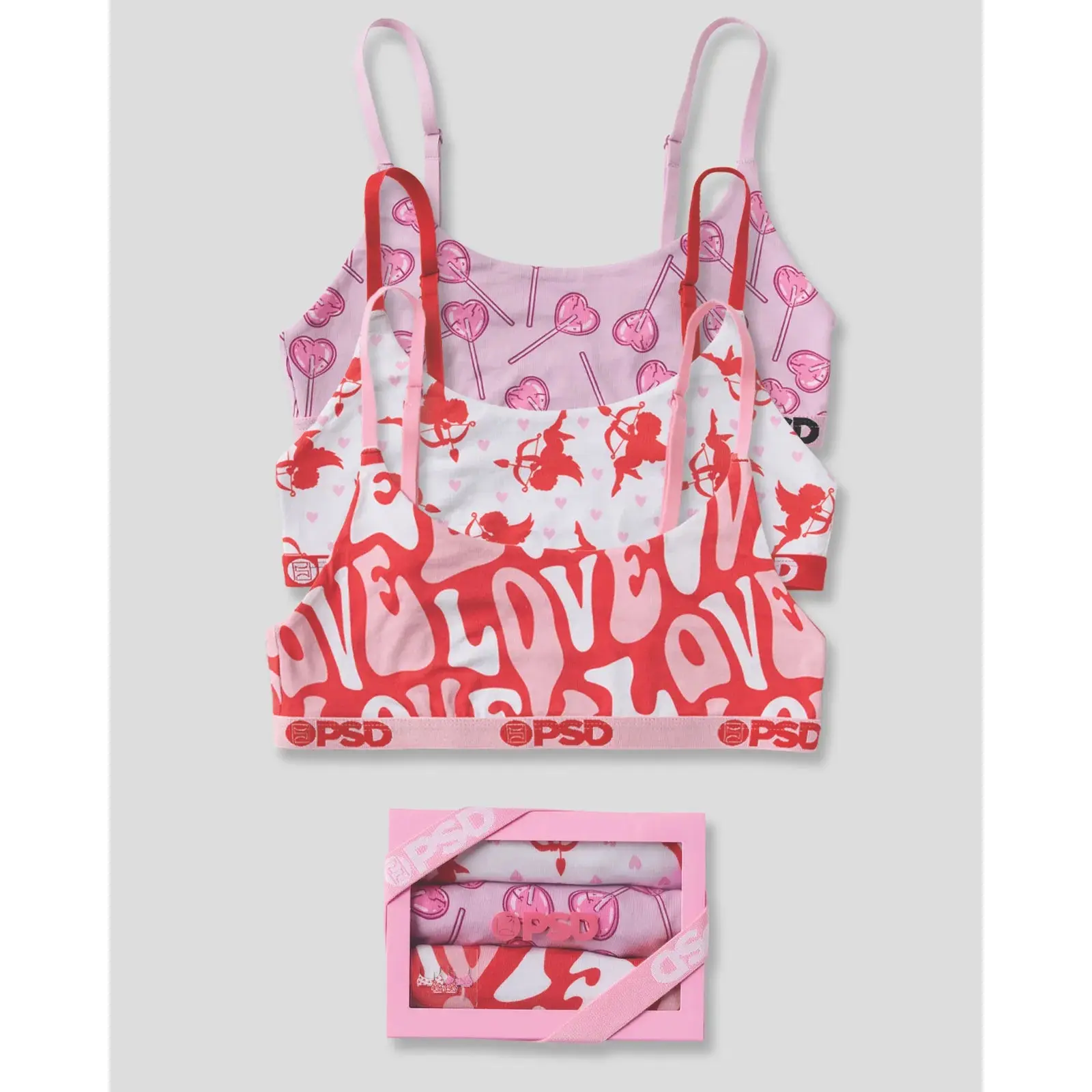 PSD Womens Valdate Modal Pink Scoop Bralette 3 Pack Boxed Gift Set - Premium Modal Fabric Bralette with Adjustable Straps, Soft Comfortable and Cute Womenswear